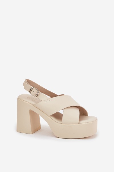 Ladies Sandals On Heel And Platform Made Of Eco Leather Light Beige Annavin 2