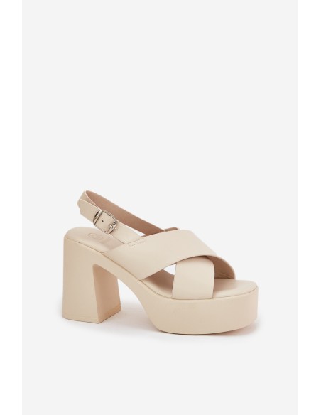 Ladies Sandals On Heel And Platform Made Of Eco Leather Light Beige Annavin