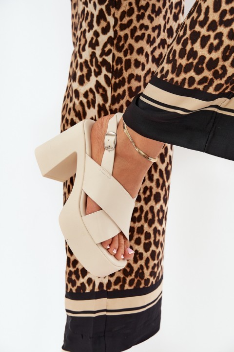Ladies Sandals On Heel And Platform Made Of Eco Leather Light Beige Annavin