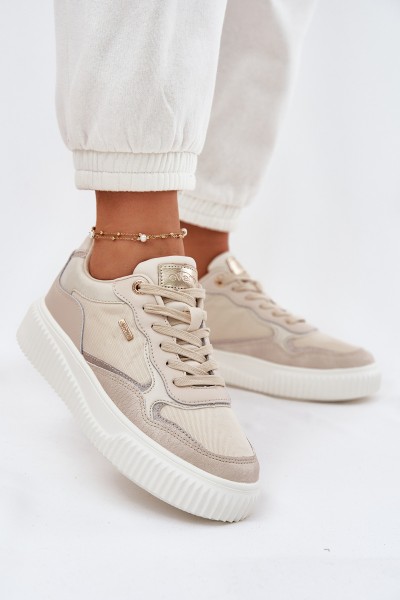 Womens Leather Sneakers On Platform Beige Velarria