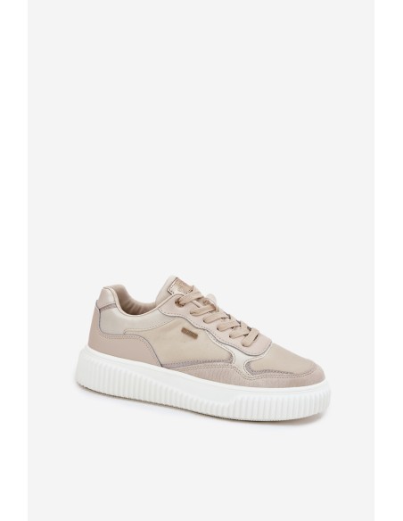 Womens Leather Sneakers On Platform Beige Velarria