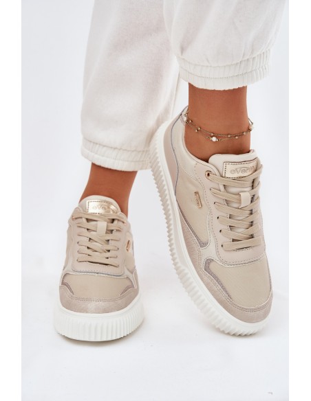 Womens Leather Sneakers On Platform Beige Velarria