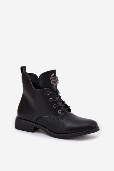 Low Women's Ankle Boots With Flat Heel With Decorative Detail Insulated Black Cylira 2