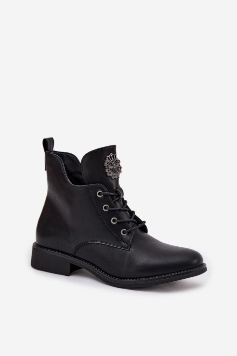 Low Women's Ankle Boots With Flat Heel With Decorative Detail Insulated Black Cylira