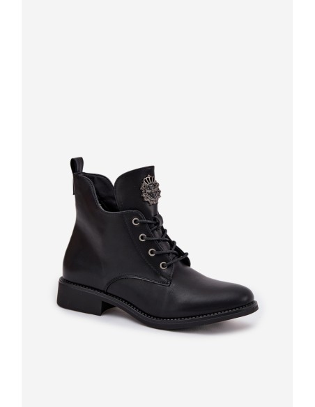 Low Women's Ankle Boots With Flat Heel With Decorative Detail Insulated Black Cylira