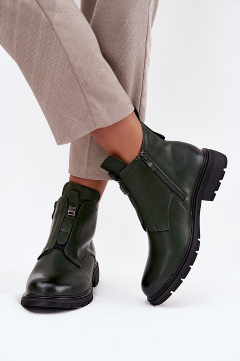 Insulated Women's Boots with Zipper with Decorative Detail Dark Green Roselle
