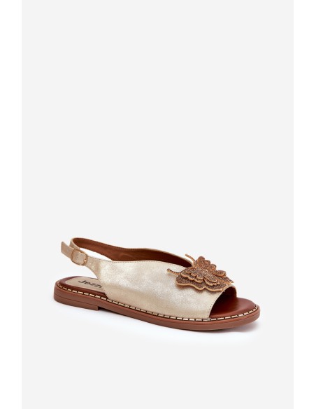 Women's sandals on flat heel with decoration gold Setorina