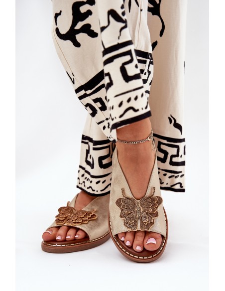 Women's sandals on flat heel with decoration gold Setorina