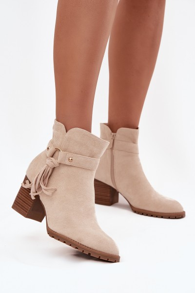 Women's ankle boots with heels with fringes light beige Rosabella