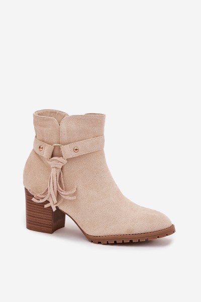 Women's ankle boots with heels with fringes light beige Rosabella 2