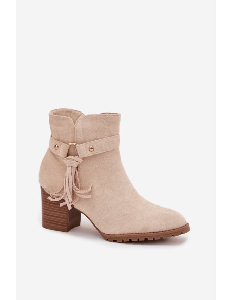 Women's ankle boots with heels with fringes light beige Rosabella
