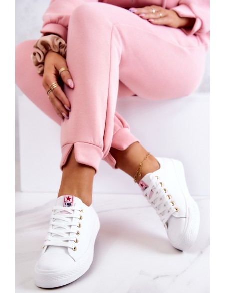 Women's Classic Sneakers White And Gold Ecoma