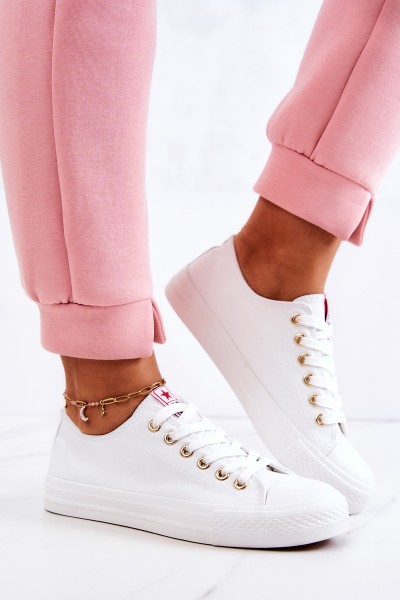 Women's Classic Sneakers White And Gold Ecoma 2