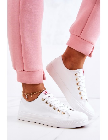 Women's Classic Sneakers White And Gold Ecoma
