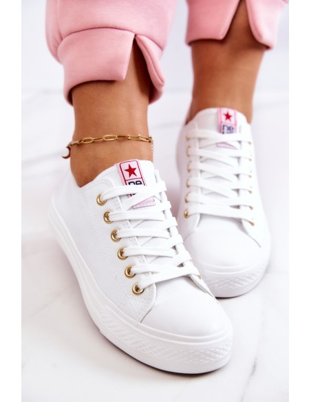 Women's Classic Sneakers White And Gold Ecoma