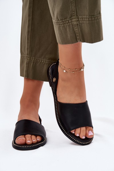 Women's Sandals On Flat Heel Eco Leather Black Dereka