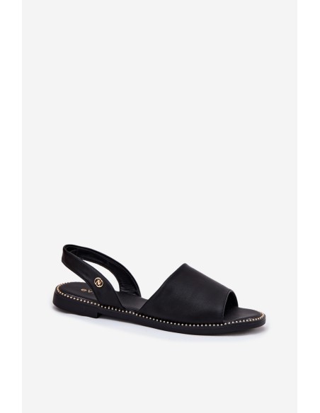 Women's Sandals On Flat Heel Eco Leather Black Dereka