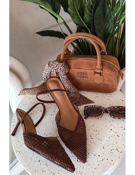 Woven Leather Sandals on Heel Brown Hanelis