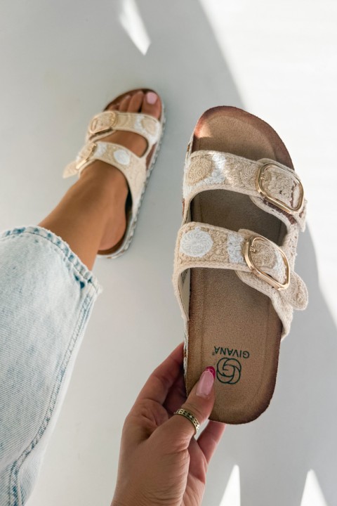 Crochet Platform Slides With Straps Beige Glimma