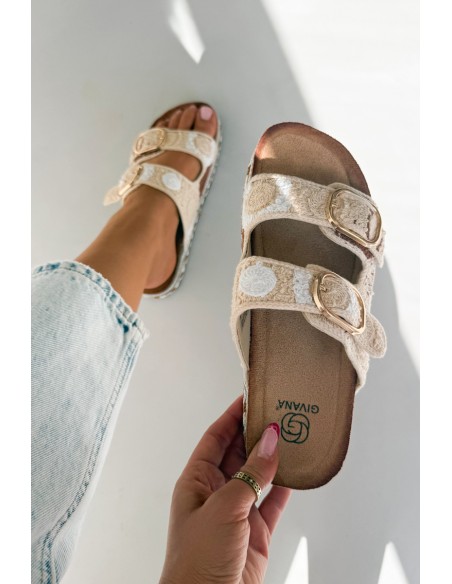 Crochet Platform Slides With Straps Beige Glimma