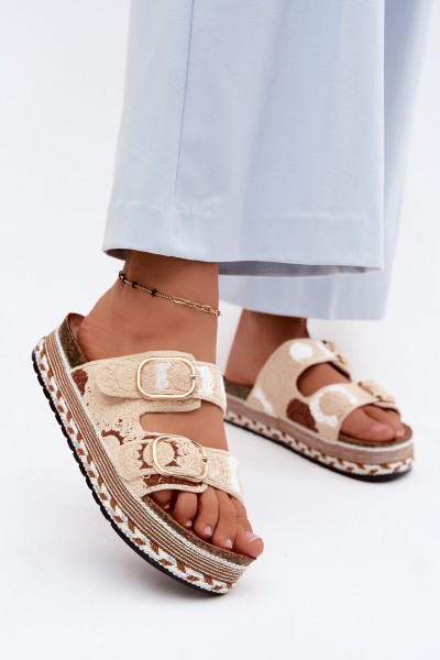 Crochet Platform Slides With Straps Beige Glimma 2
