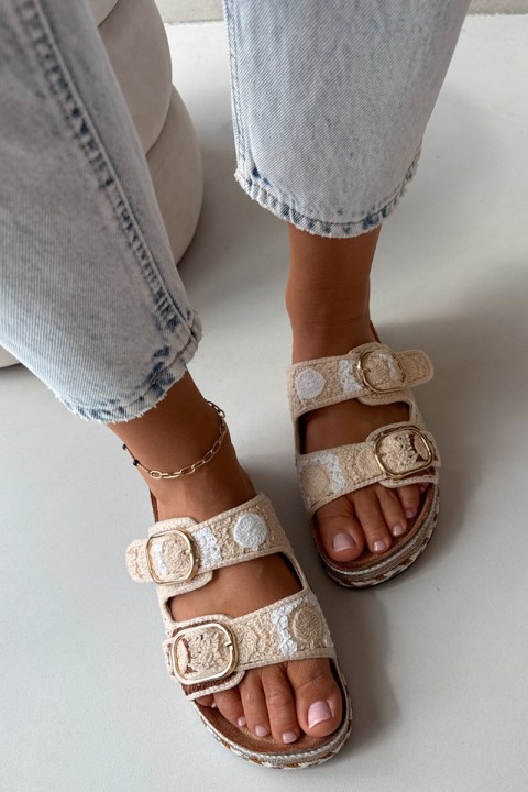 Crochet Platform Slides With Straps Beige Glimma