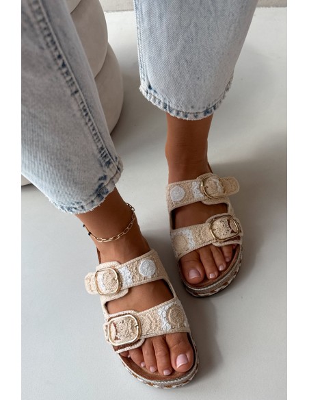 Crochet Platform Slides With Straps Beige Glimma