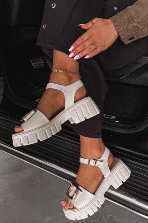 Leather Women's Platform Sandals with Buckle Vinceza Beige