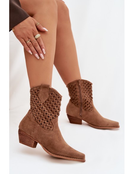 Openwork High Heel Ankle Boots by Ferissa Camel
