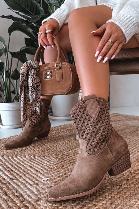 Openwork High Heel Ankle Boots by Ferissa Camel
