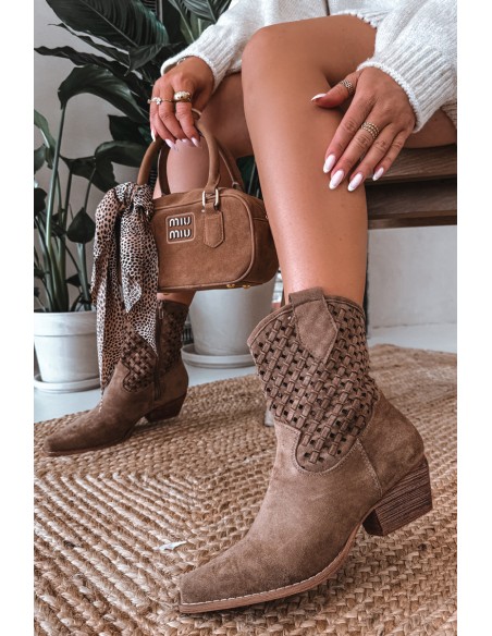 Openwork High Heel Ankle Boots by Ferissa Camel