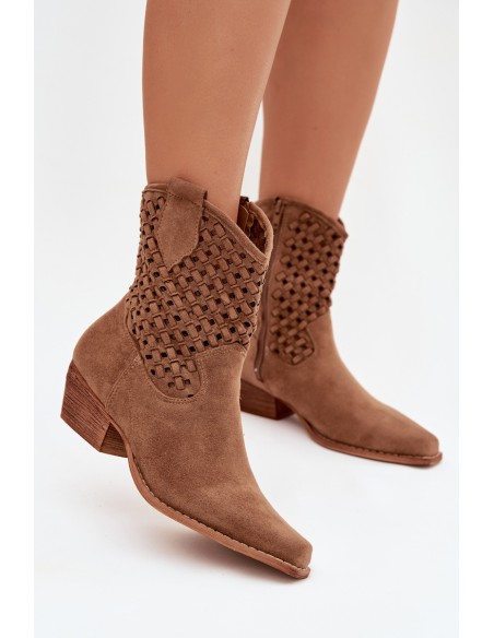 Openwork High Heel Ankle Boots by Ferissa Camel