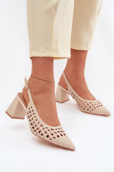 Women's Beige Block Heel Sandals Kedira