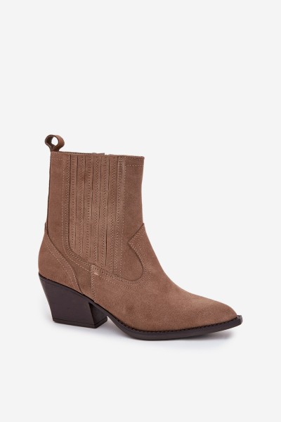 Suede Cowboy Ankle Boots Women's Heeled Insulated Khaki Dylira 2