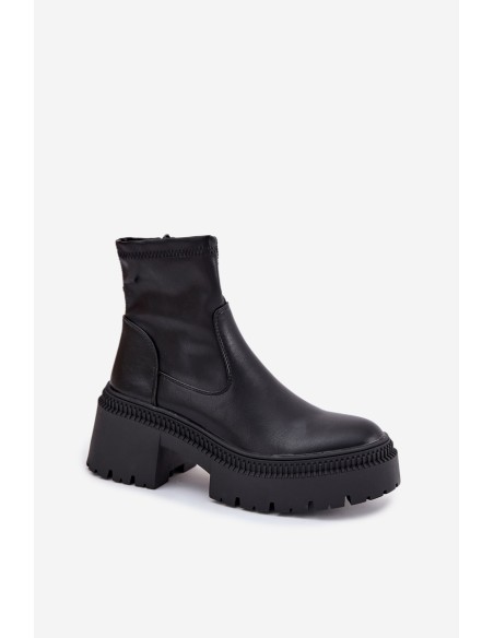 Women's Ankle Boots with Chunky Heel and Platform Eco Leather Black Elvianne