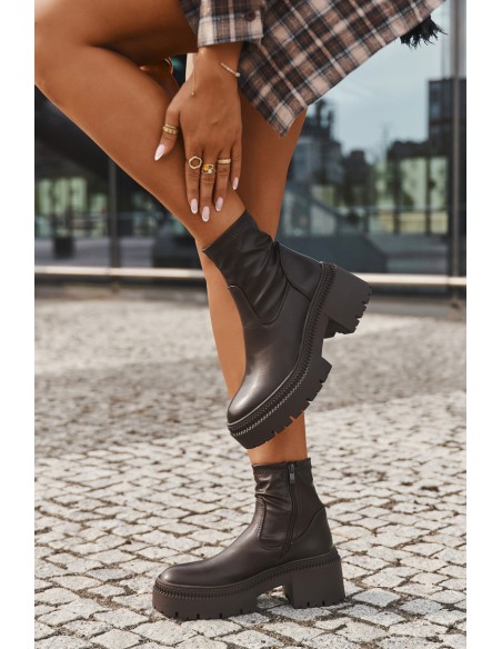 Women's Boots On Thick Heel And Platform Eco Leather Brown Elvianne