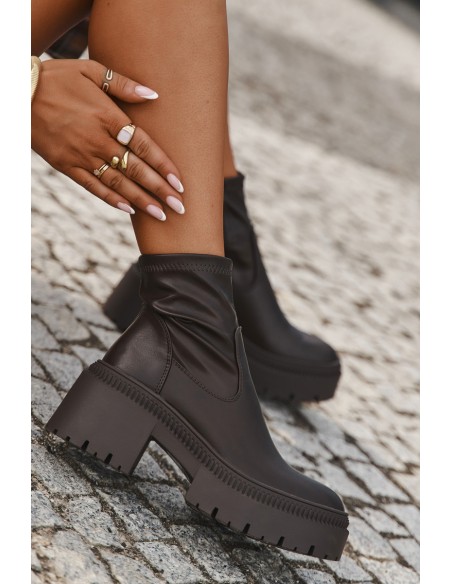 Women's Boots On Thick Heel And Platform Eco Leather Brown Elvianne