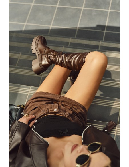 Women's Boots with Thick Heel and Platform Slip-On Brown Florinne