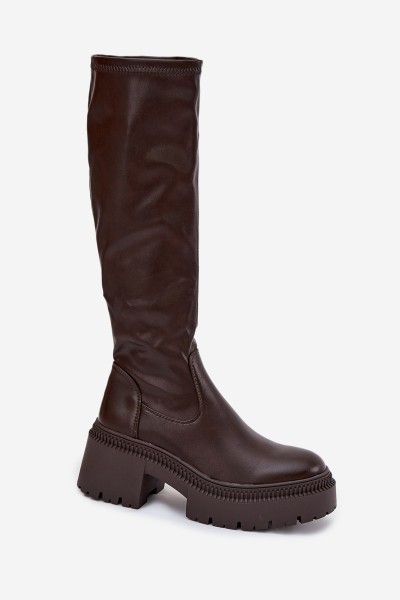 Women's Boots with Thick Heel and Platform Slip-On Brown Florinne 2
