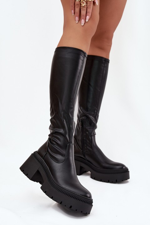 Women's Boots with Thick Heel and Platform Slip-On Black Florinne