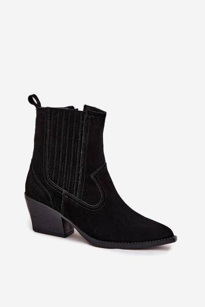 Suede Cowboy Boots Women's Heeled Insulated Black Dylira 2