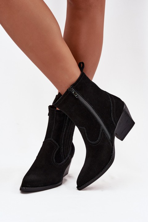 Suede Cowboy Boots Women's Heeled Insulated Black Dylira