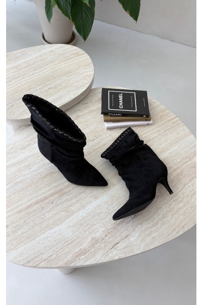 Women's Wrinkled Black Heeled Ankle Boots Herella