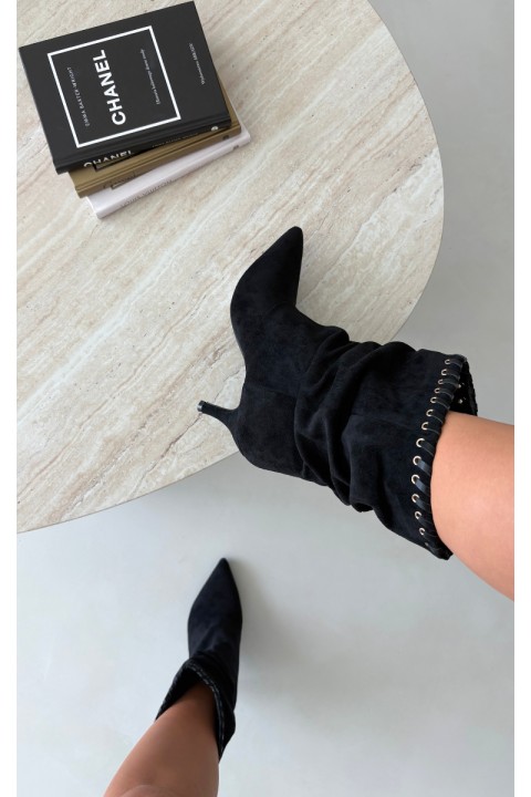 Women's Wrinkled Black Heeled Ankle Boots Herella