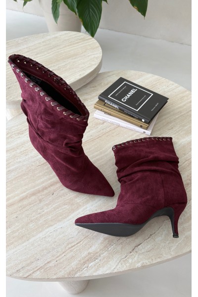 Burgundy Wrinkled Ankle Boots On Heel Herella