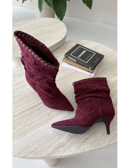 Burgundy Wrinkled Ankle Boots On Heel Herella