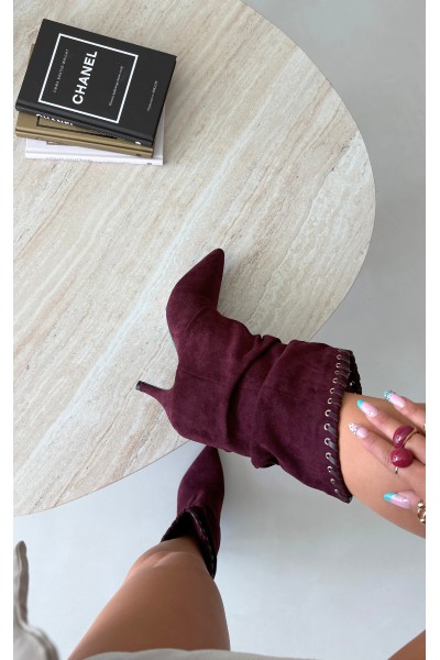 Burgundy Wrinkled Ankle Boots On Heel Herella 2