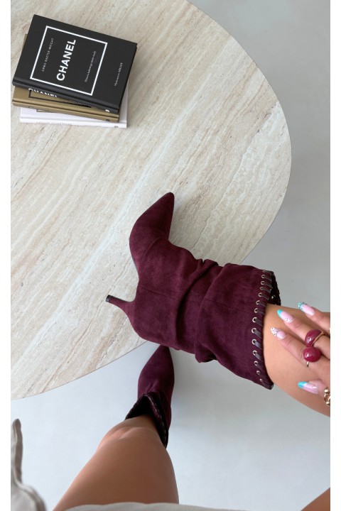 Burgundy Wrinkled Ankle Boots On Heel Herella