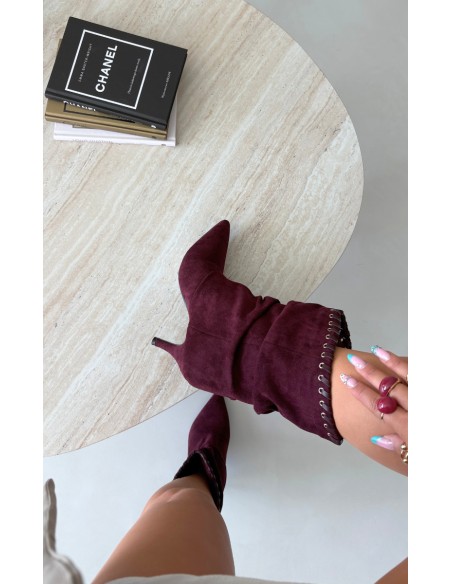 Burgundy Wrinkled Ankle Boots On Heel Herella