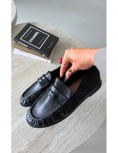 Women's Mocha Loafers With Ruching Black Sabley